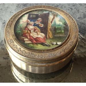 Boite et Miniature En Argent Guilloché Et Doré