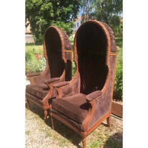 Pair Of Padded Bergeres "in Confessional"