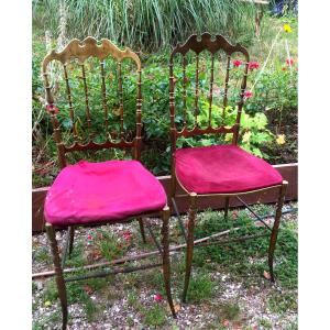 The Pair Of Charivari Chairs In Golden Brass, Italy