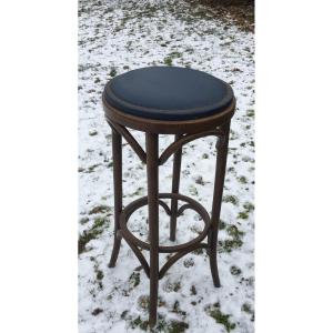 Bar Stool In Bent Wood, Leather Seat, Circa 1900