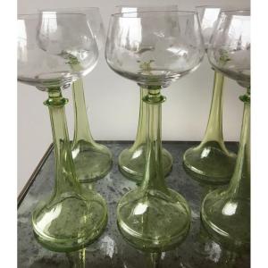 The Suite Of 6 Roemer White Wine Glasses, Hollow Legs 