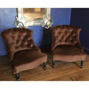 The Pair Of Chocolate Upholstered Toad Armchairs 