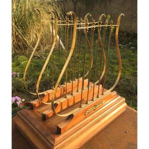 Rare Lyre Sheet Music Holder In Golden Brass, Circa 1900