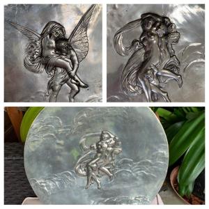 The Large Decorative Pewter Dish Dawn Or Dusk 