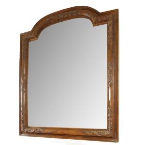 Large Belted Mirror In Oak, Carved, Northern France, 18th Century 