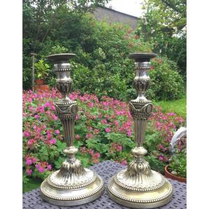 The Pair Of Bronze Candlesticks From The Louis XVI Period