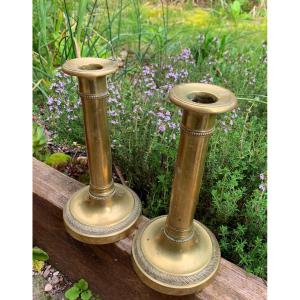 Small Pair Of Gilt Bronze Candlesticks From The Restoration Period 