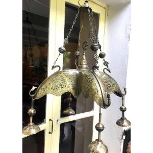 Lampe De Mosquée En Laiton à Décor Ajouré, XIXème 