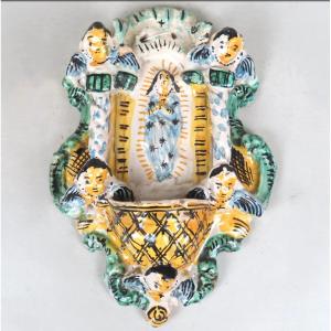 Bénitier italien faience de grand feux XVIIIème 