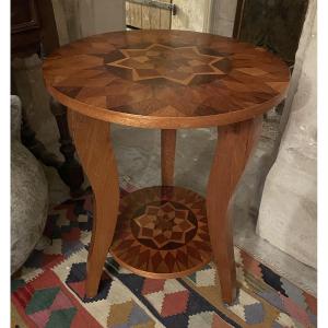 Small Art Deco Marquetry Pedestal Table 