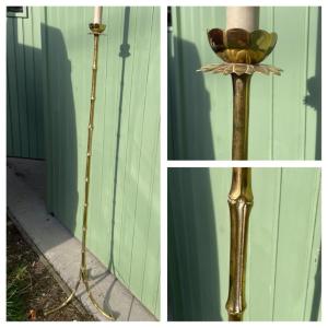 1970′ Lampadaire En Bronze Doré Maison Baguès Modèle Bambou H 160 Cm