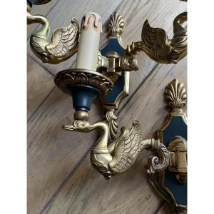 Paire d’appliques cygnes en bronze doré ( 4 appliques dispo) 