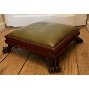 English Mahogany And Green Leather Footrest