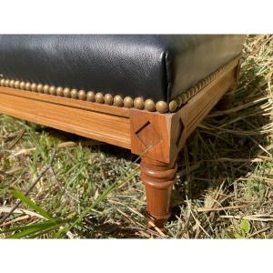 Footrest Covered In Black Leather 