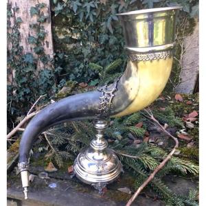 Silver-plated Metal Horn, 19th Century