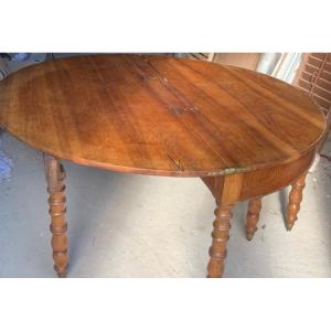 TRÈS GRANDE TABLE DE SALLE À MANGER NOYER 8 PIEDS (163 CM DE DIAMETRE)