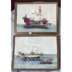Les deux petites peintures chinoises sur papier de riz