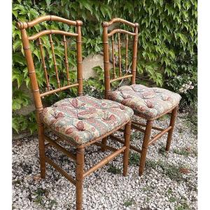 La paire de PETITES CHAISES EN BOIS FAÇON BAMBOU