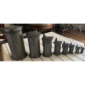A Complete Set Of 8 Pewter Measuring Cups, 18th Century