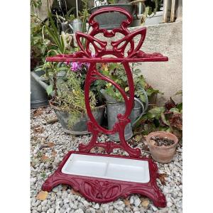 Art Nouveau Enameled Cast-iron Umbrella Stand
