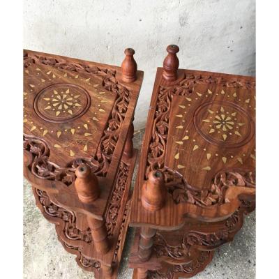 Pair Of Brass Inlaid Corner Cabinets