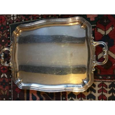 Serving Tray In Silver Metal Signed Boulenger, Nineteenth