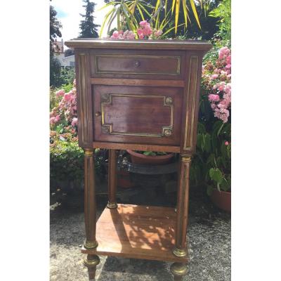 Louis XVI Style Bedside Table, Brass Nets Decor, XIXth