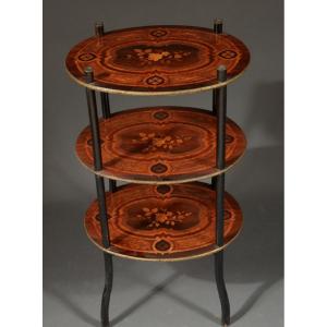 Oval Pedestal Table In Veneer Wood Inlaid With Flowers