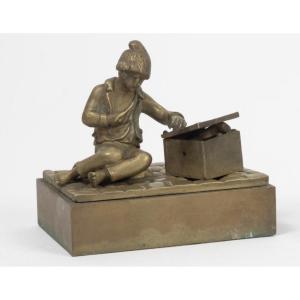 Encrier En Bronze , Petit Vagabond 