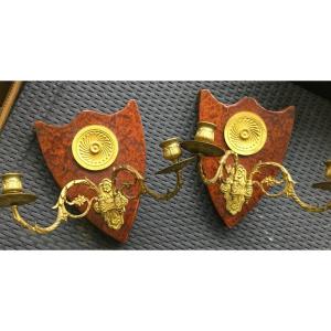 Pair Of Wall Sconces In Walnut Burl