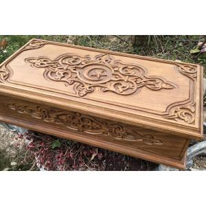 Large Carved Wooden Box With Oriental Patterns