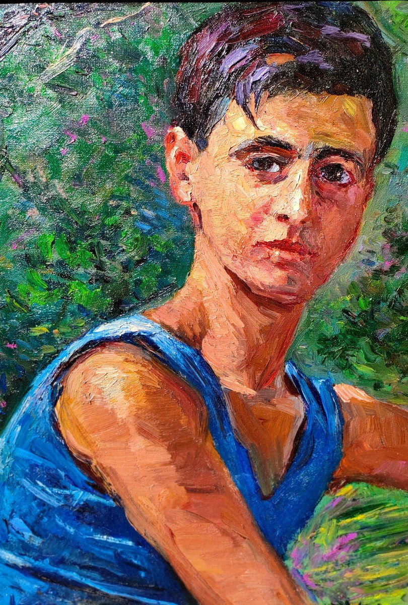 Vico Vigano (1874-1967), The Boater, Oil On Canva Signed, -photo-1