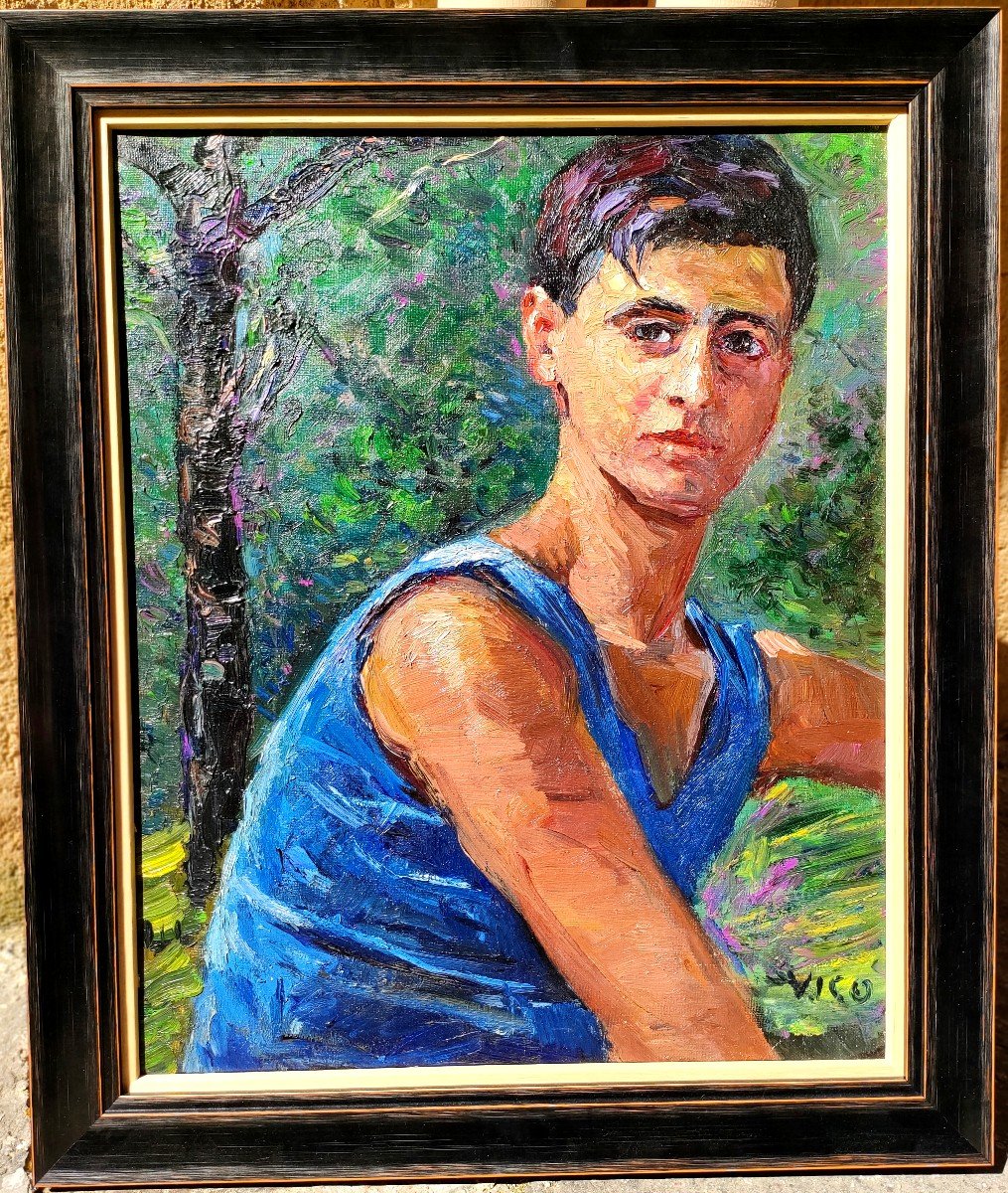 Vico Vigano (1874-1967), The Boater, Oil On Canva Signed, -photo-2