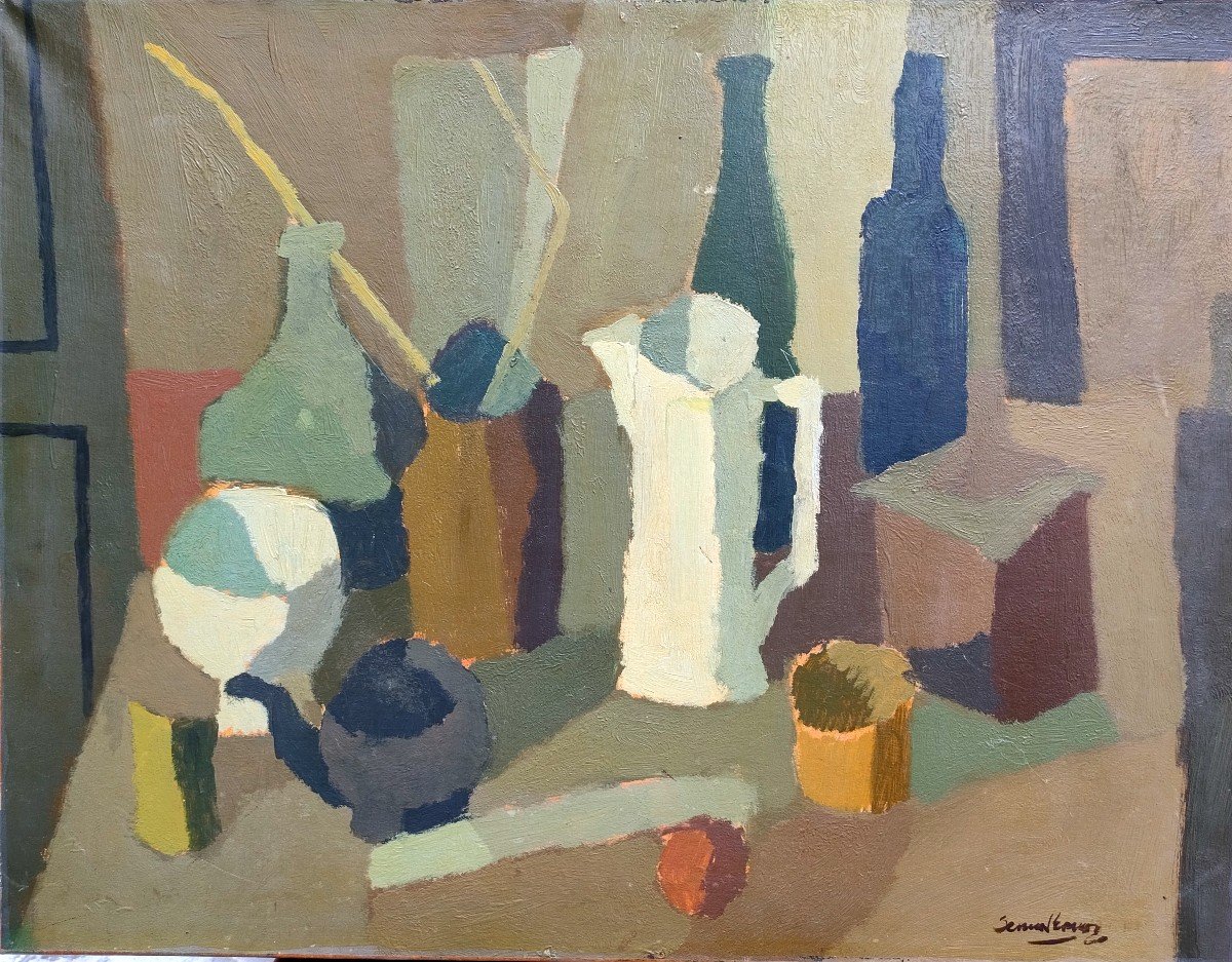 José Serna Ramos (1927-2011), Still Life With Bottles, Oil On Canvas Signed