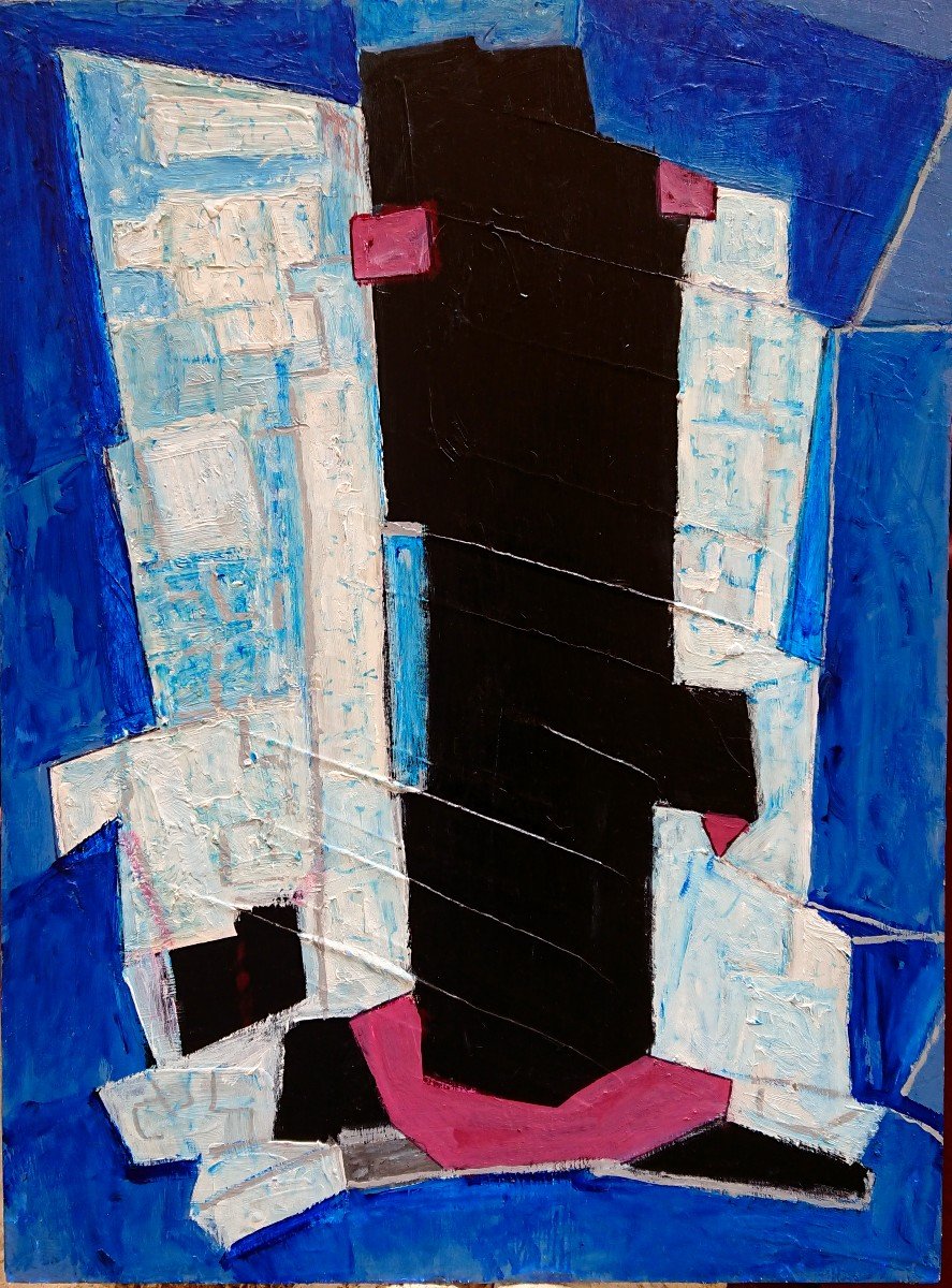 A. Rottenberg (1903-2000), Composition Bleue, Huile Sur Panneau signée