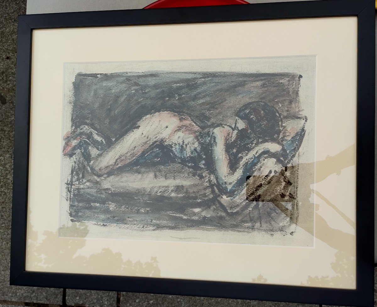 B. Angioletti (xxth), Lying Nude, Pastel And Ink On Paper, Signed, Framed-photo-4