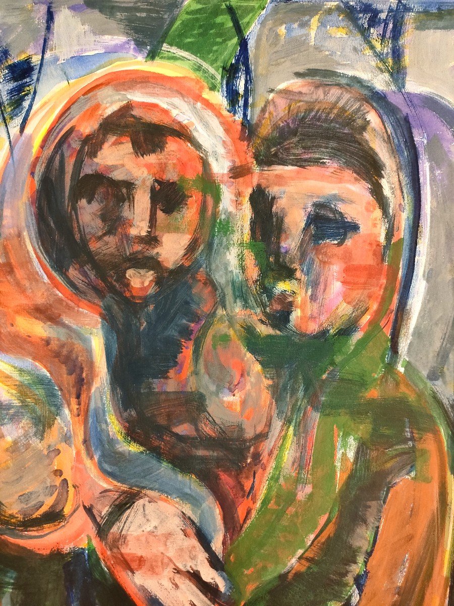 Raphael Arnal (1906-1963), Enfants Aux Plantes, Gouache Sur Papier, Signée, Encadrée Sous Verre-photo-2