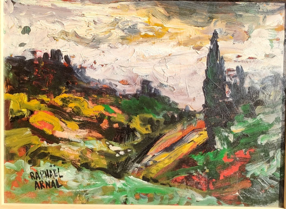 R. Arnal (1906-1963), Landscape Of Provence, Oil On Panel, Signed, Framed, Circa 1950-photo-2