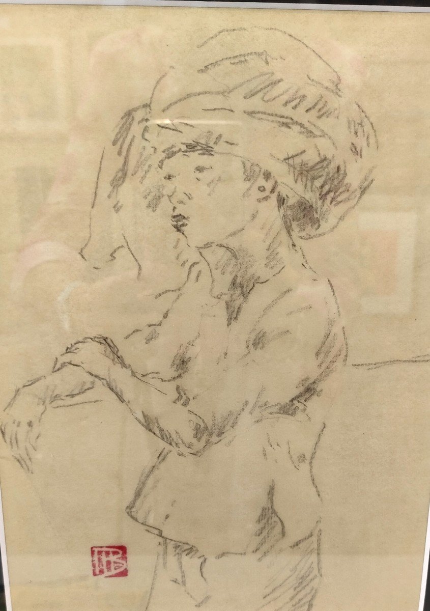 Marcel Bernanose (1884-1952), Femme élégante En Indochine,  Dessin Sur Calque, Signé , 1910,