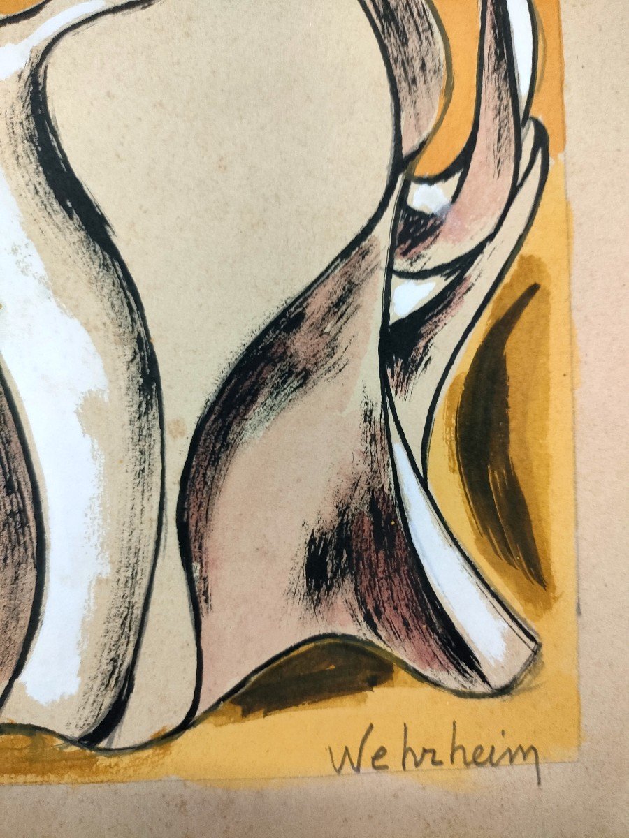 Bud Wehrheim (1910-2001), Surrealist Composition, Gouache On Paper, Signed, 1960-photo-2