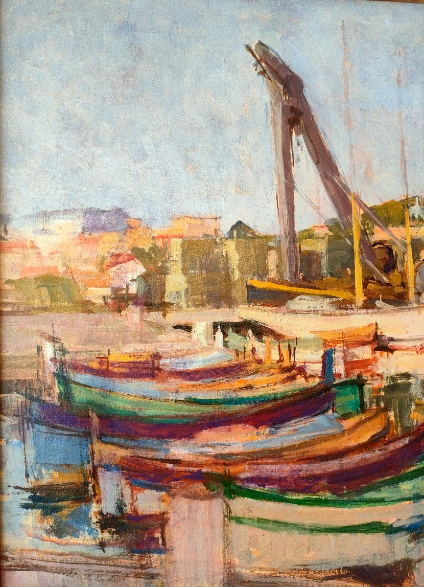 Paul Garin (20th), Boats In Port In The Mediterranean, Oil On Canvas Framed-photo-3