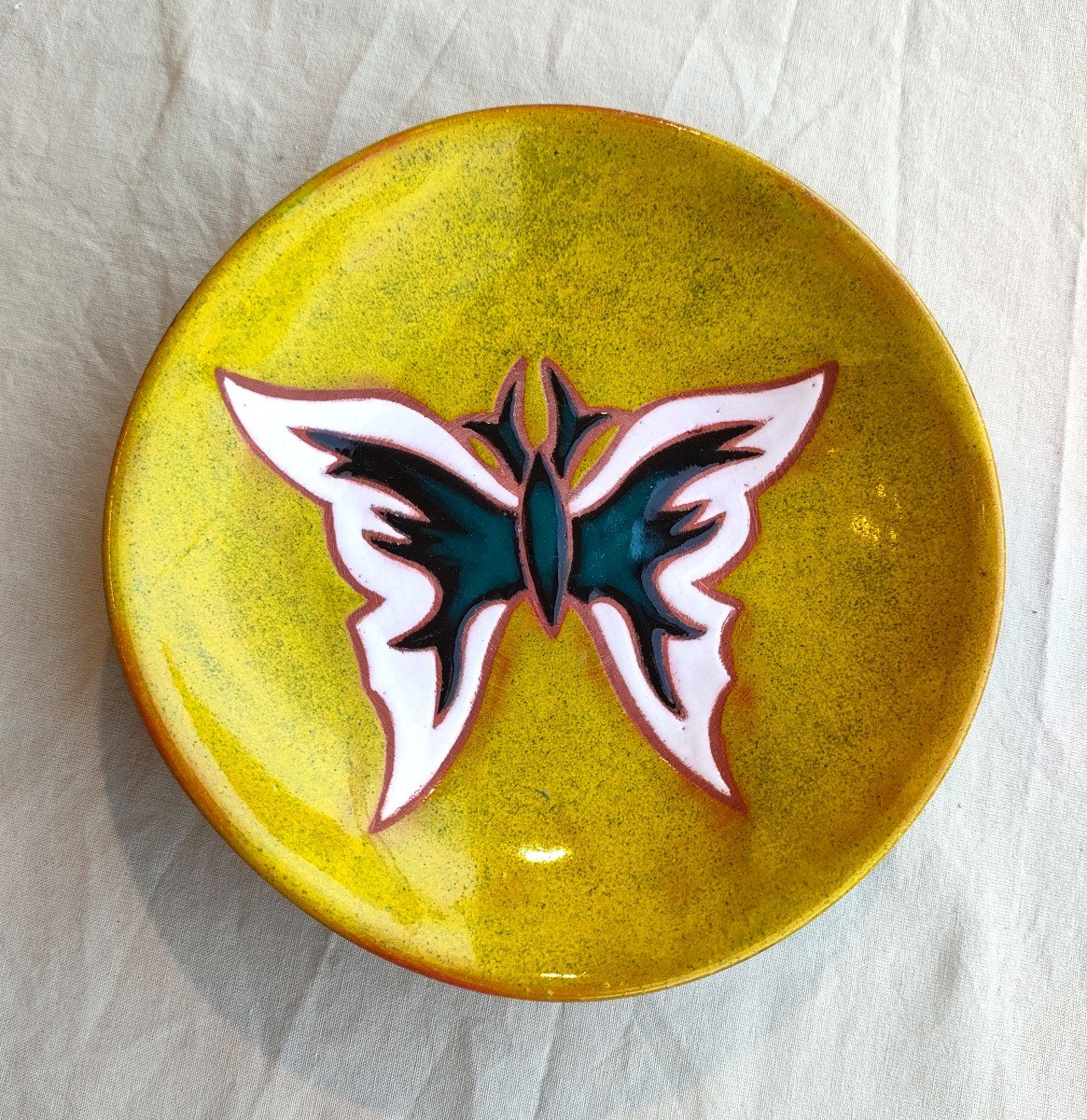 Jean Picart Le Doux (1902-1982), Empty Ceramic Pocket With Butterfly Decor, Signed On The Back
