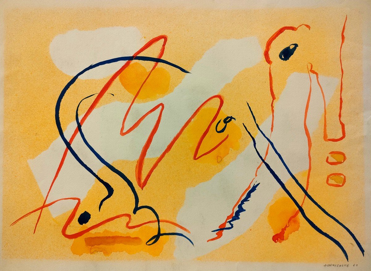 Albert Coste (1895-1985), Composition Abstraite, Gouachée sur papier, Signée, datée, 61