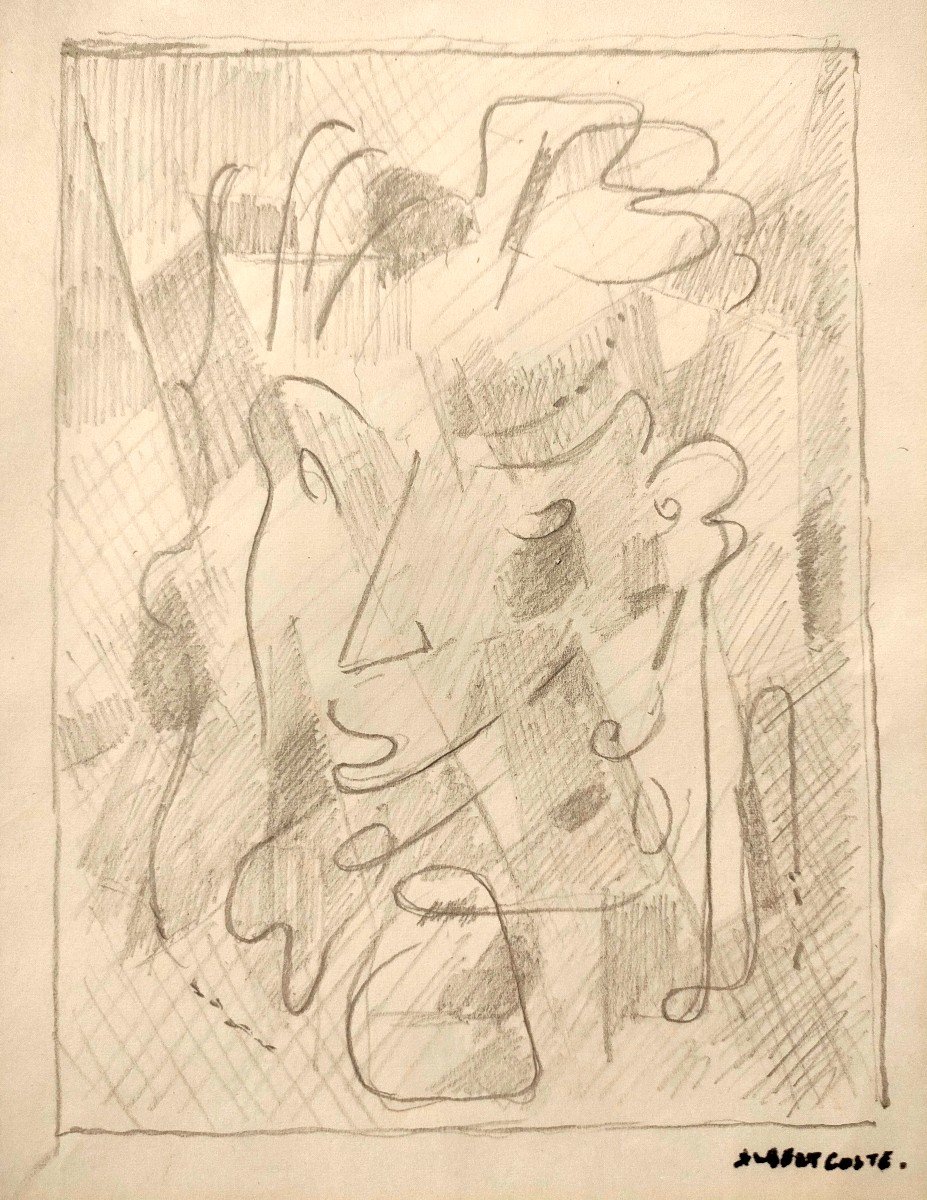 Albert Coste (1895-1985), Cubizing Face, Drawing Signed On The Right, Year 56