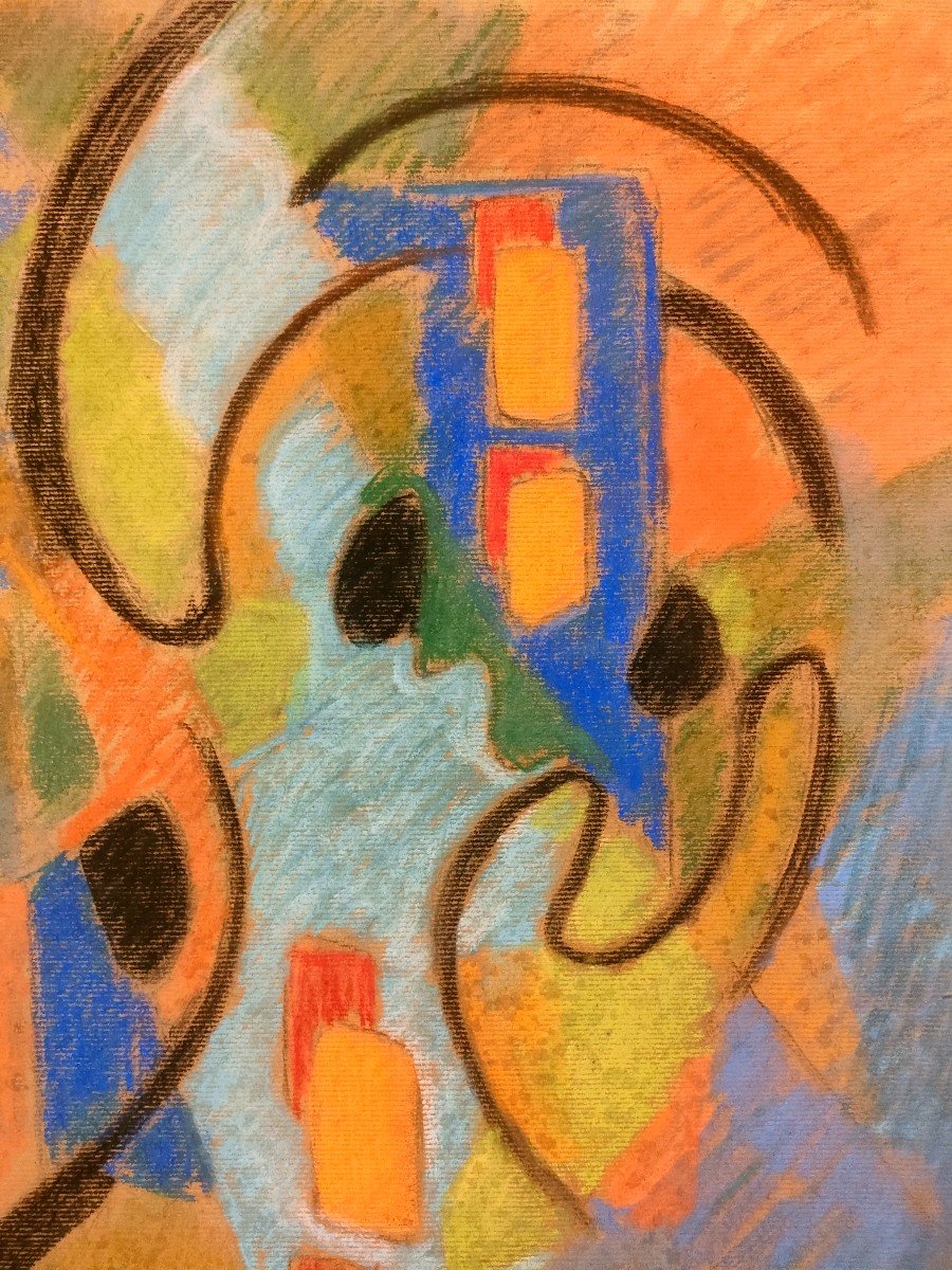 A. Coste (1896-1985), Composition Abstraite, Pastel Sur Papier kraft, Signée à Droite, Encadré -photo-2