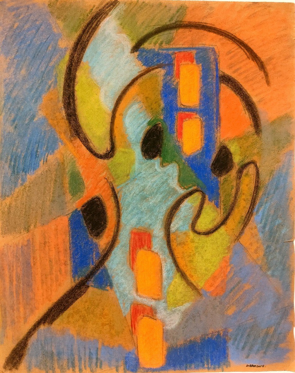 A. Coste (1896-1985), Composition Abstraite, Pastel Sur Papier kraft, Signée à Droite, Encadré -photo-1