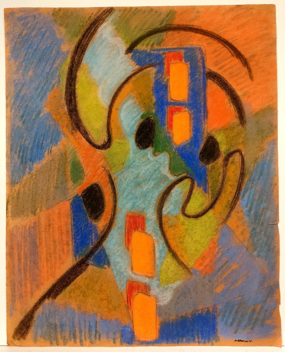 A. Coste (1896-1985), Composition Abstraite, Pastel Sur Papier kraft, Signée à Droite, Encadré 