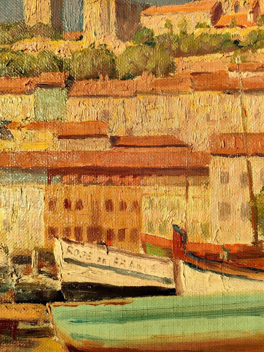 Daumerie (1879-1955), Barques Dans Un Port Méditerranéen, Huile Sur Carton Signée-photo-3
