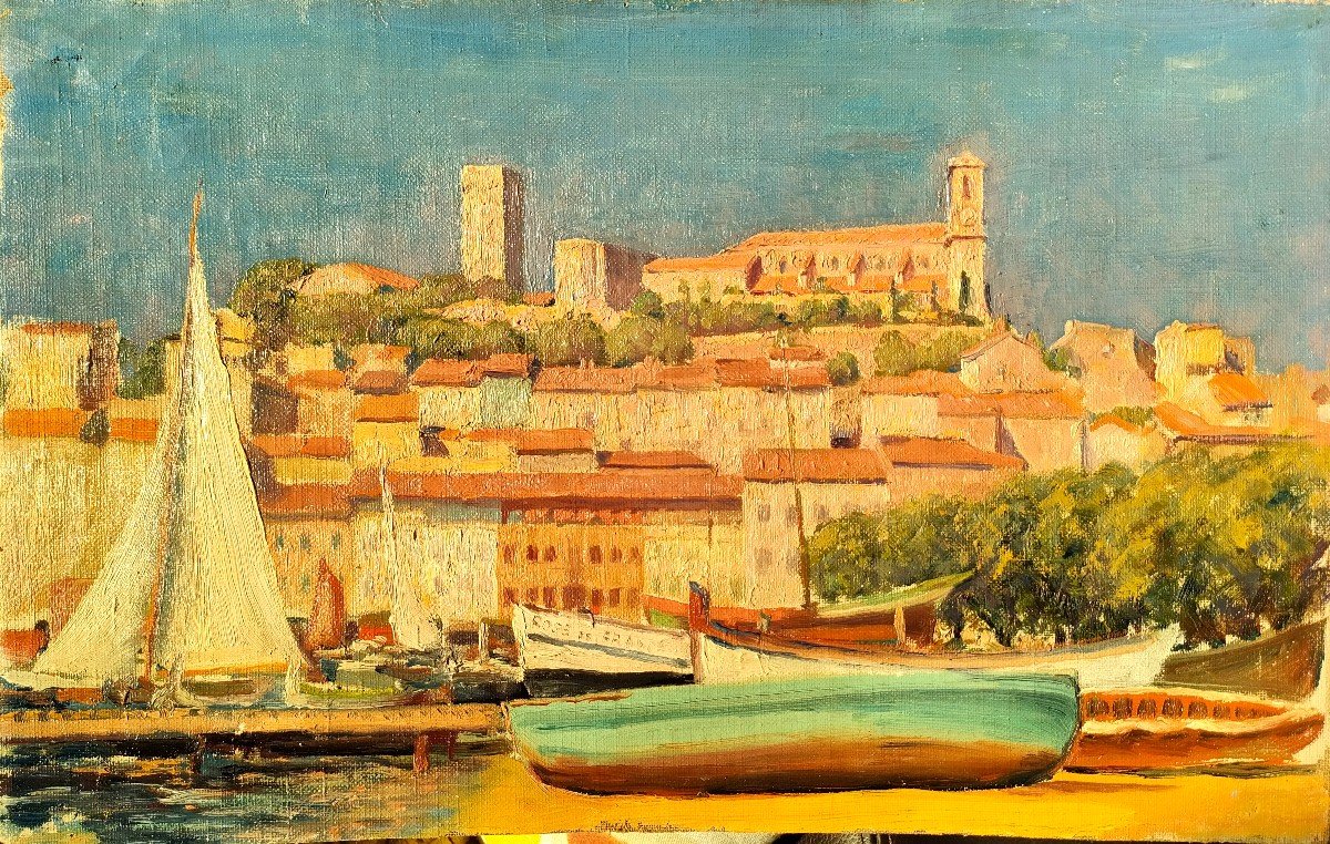 Daumerie (1879-1955), Barques Dans Un Port Méditerranéen, Huile Sur Carton Signée