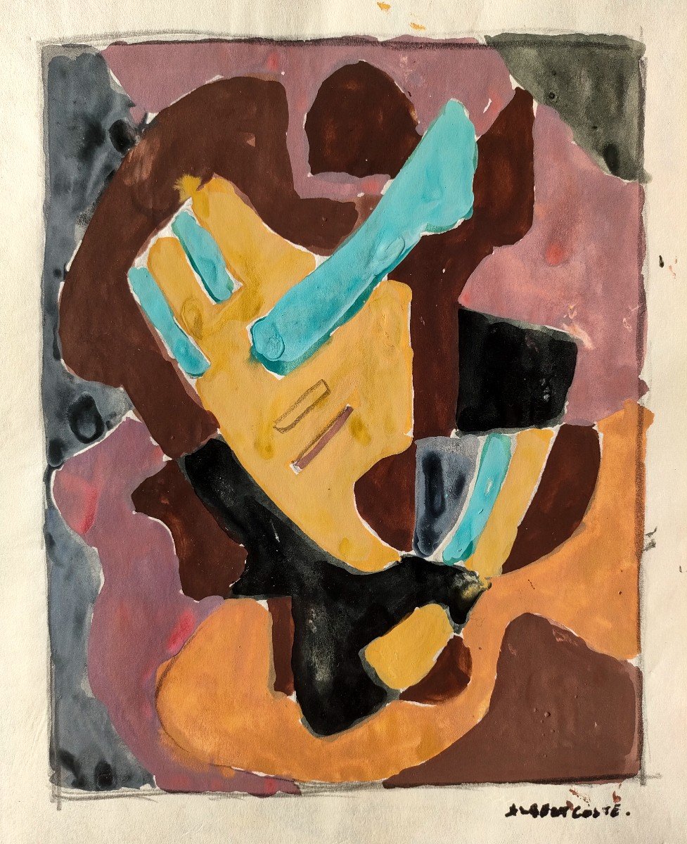 Albert Coste (1895-1985),  Composition Abstraction,  Gouache Signée à Droite, 56-photo-4